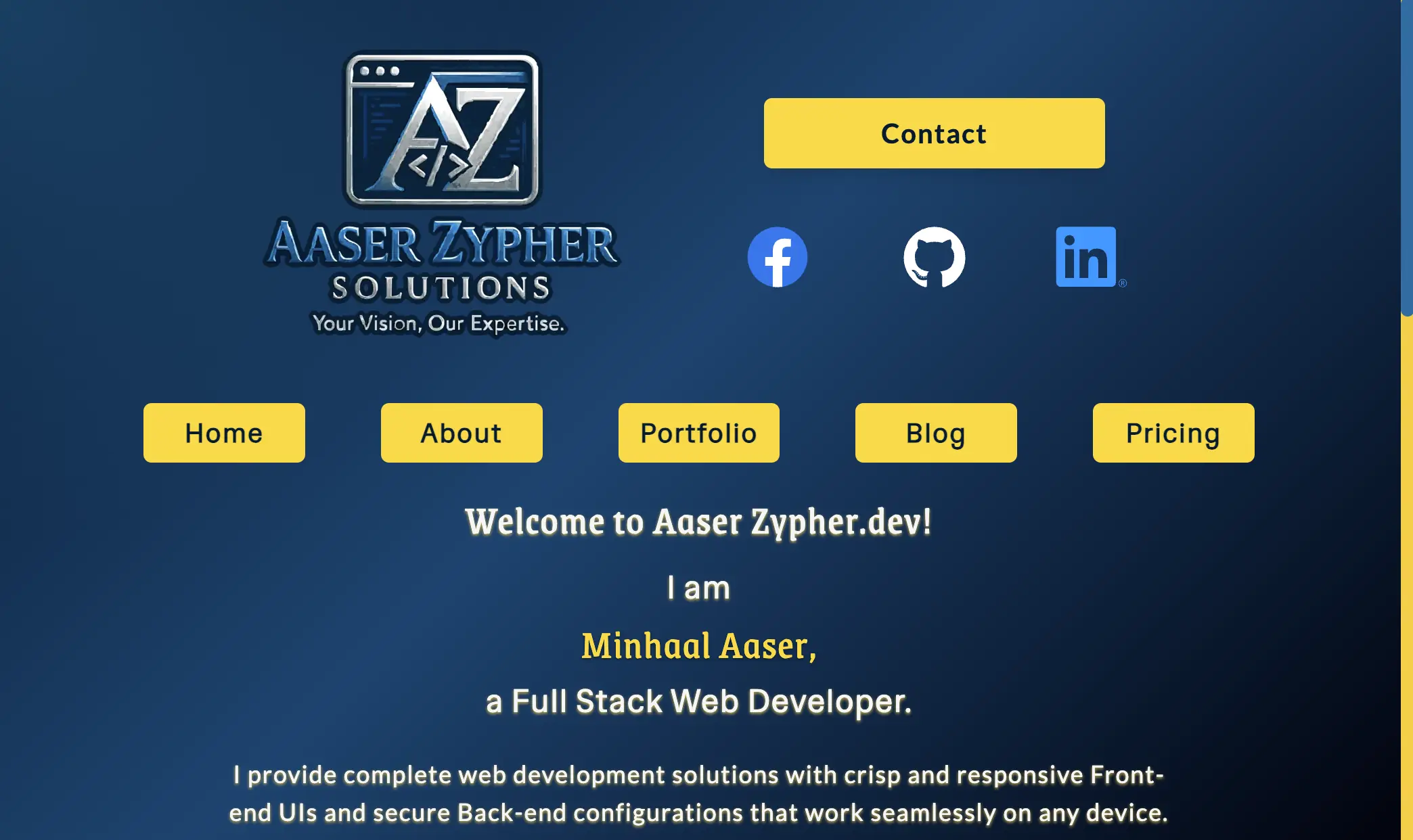 Aaser Zypher.dev homepage screenshot